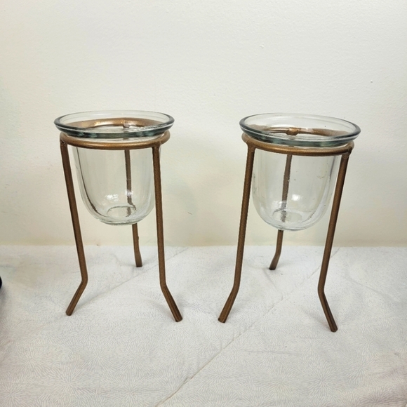Set Of Two Removeable Glass Votive Gold Metal Stands Home Decor Serving Pieces - Picture 1 of 7